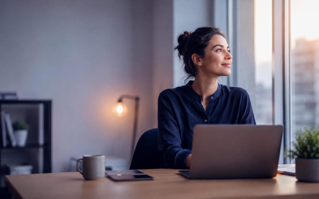 Persona en pausa en su escritorio, recuperándose del burnout laboral